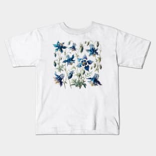 Blue columbine Flowers Vintage Botanical Kids T-Shirt